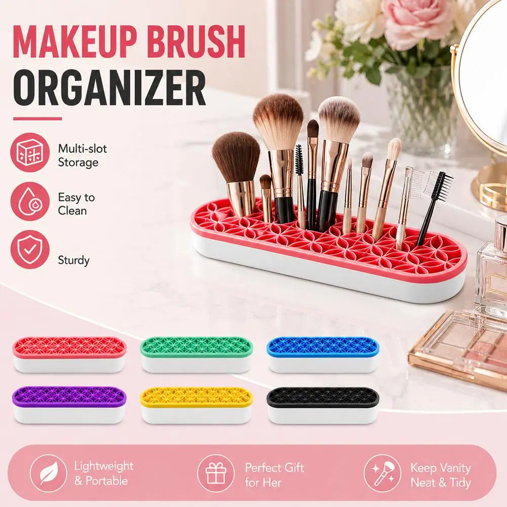 Makeup Brush Organizer Holder — Multi-Grid Desktop Cosmetic Storage Stand