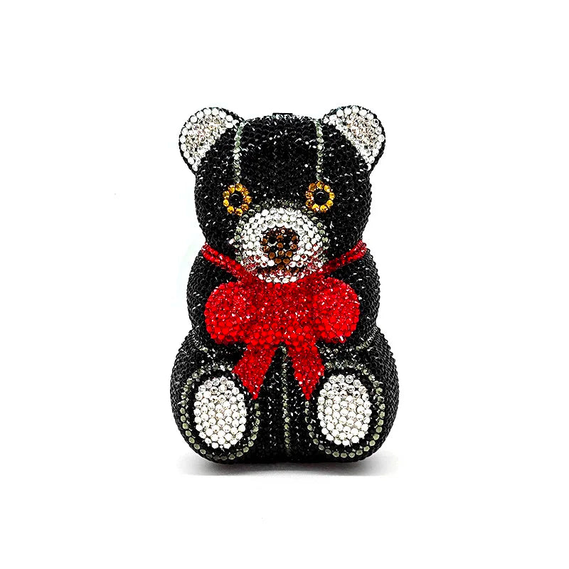 Crystal Teddy Bear Evening Clutch — Elegant Bridal Party Purse