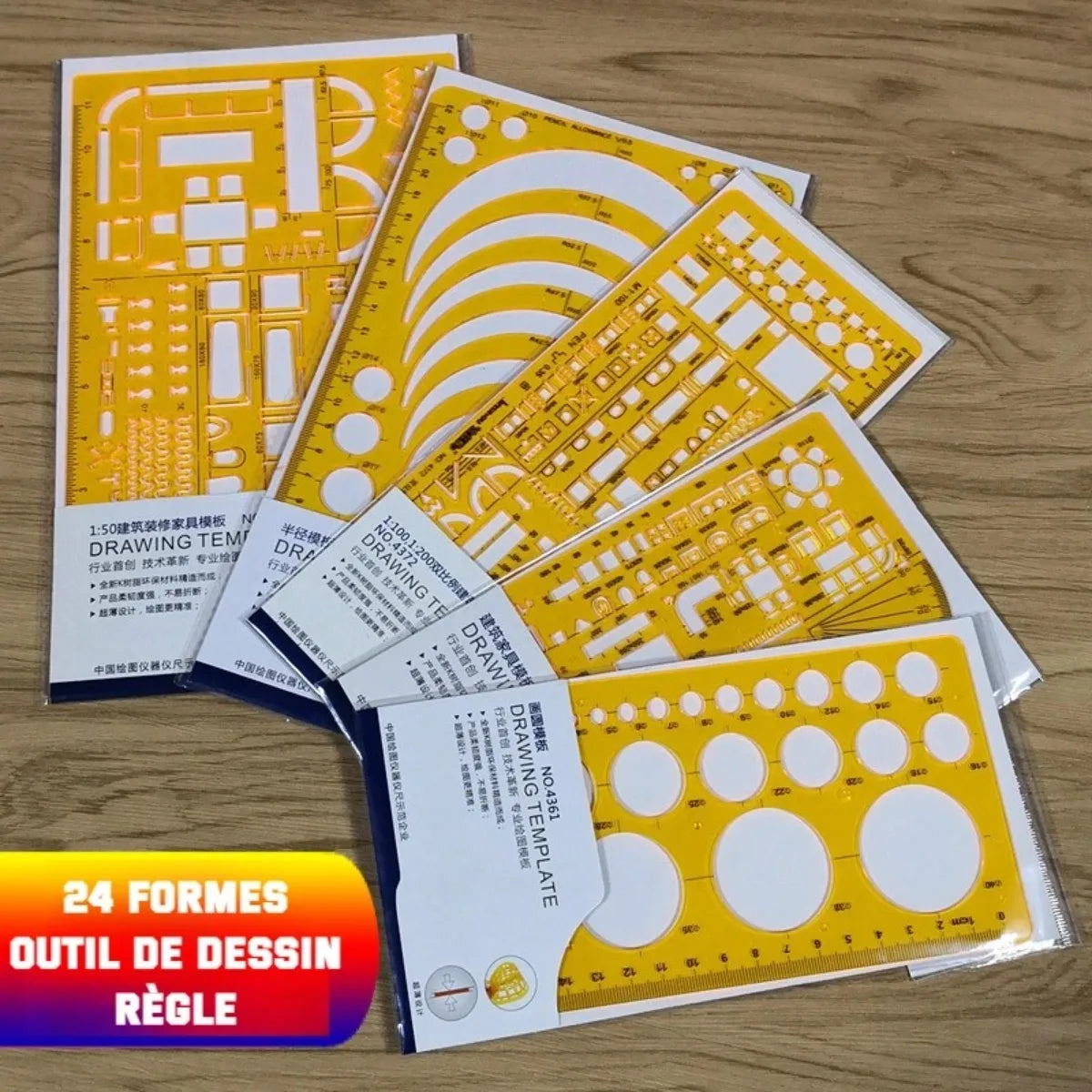 Architectural Drafting Template Set — Round and Oval Shape Rulers