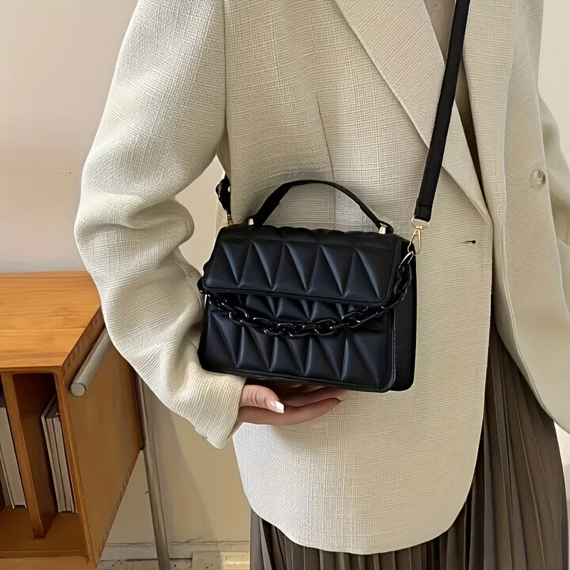 Women's Fashionable Crossbody Bag — Solid Color Handbag with Adjustable Strap