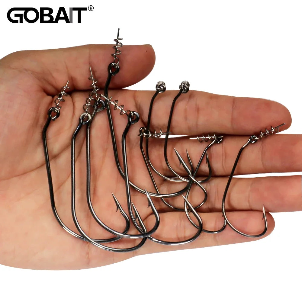 GOBAIT Screw Lock Offset Worm Hooks — Sharp Wide Gap Fishing Tackle