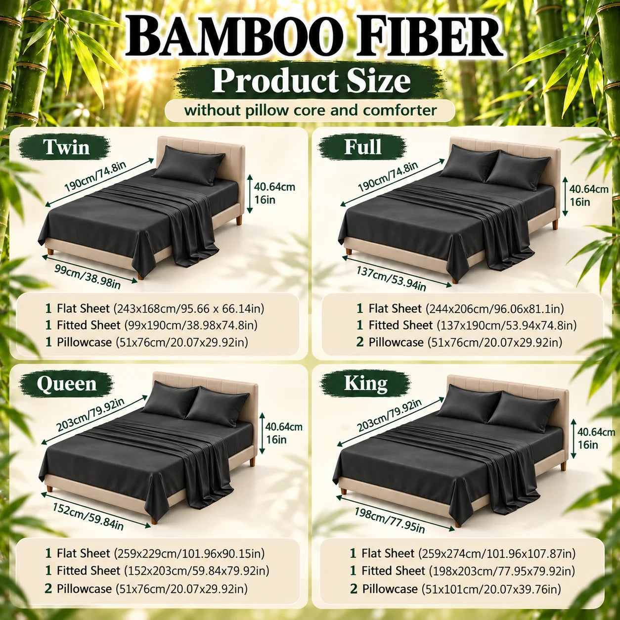Luxury Cooling Bamboo Bed Sheet Set — Soft Breathable Bedding, Deep Pockets