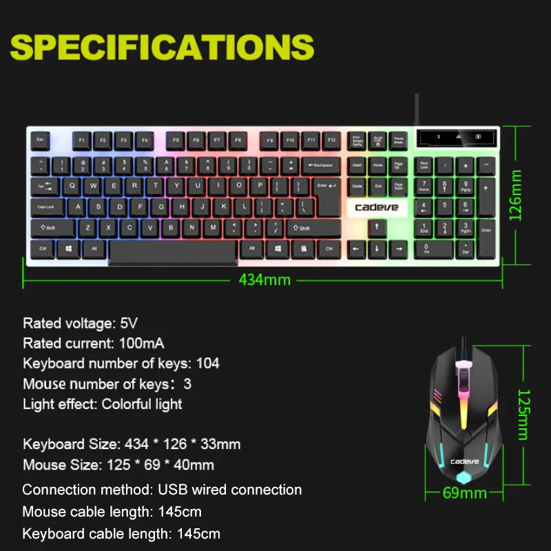 Wired Keyboard and Mouse Combo — Multicolor Backlit Gaming Set