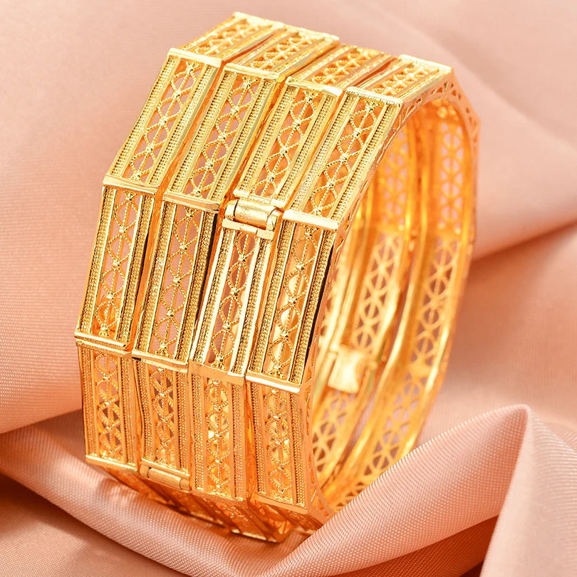 annayoyo Gold Color Bangle Set — Elegant Flower Design Jewelry for Women
