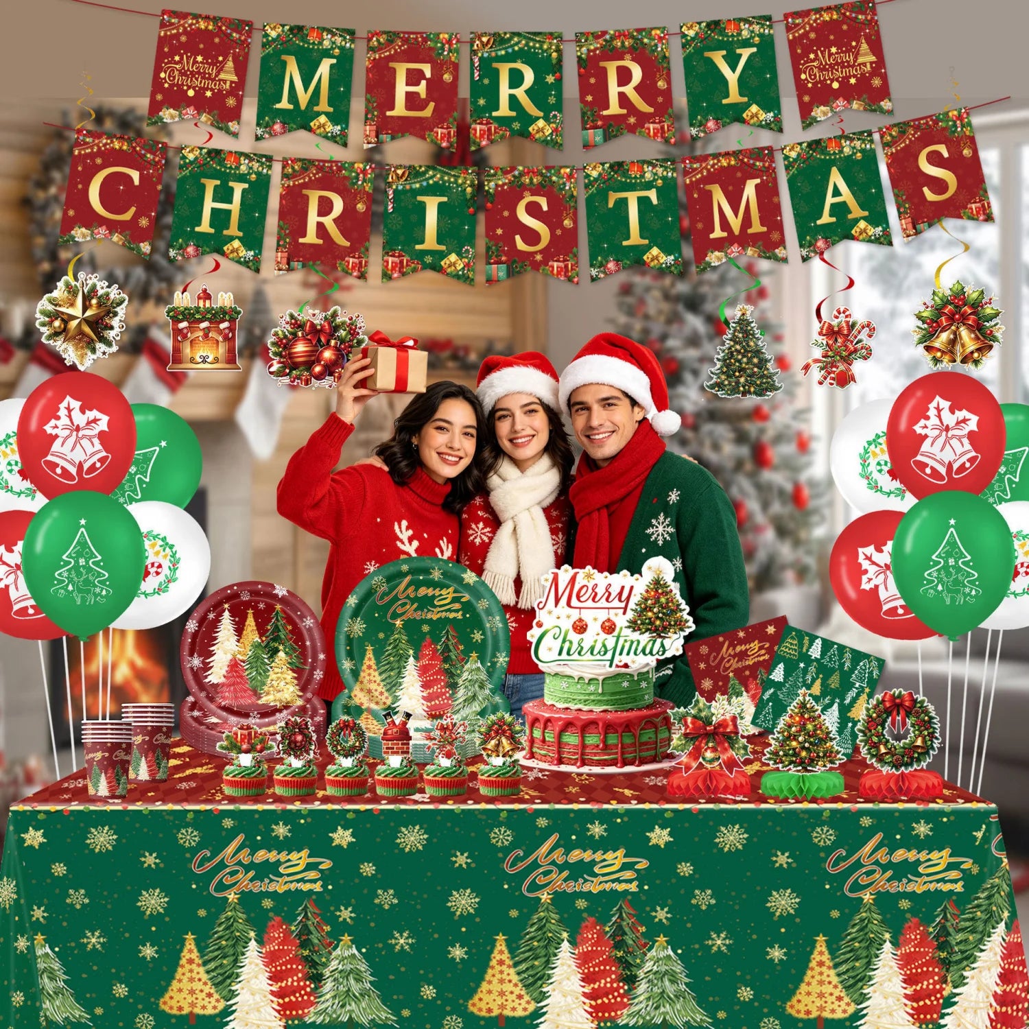 Christmas Tree Themed Tableware Kit — Festive Holiday Party Supplies