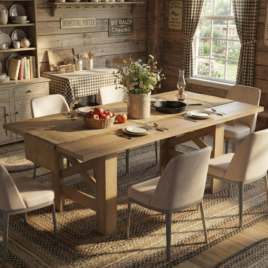Large Wood Dining Table — Farmhouse Style for 6-8 People