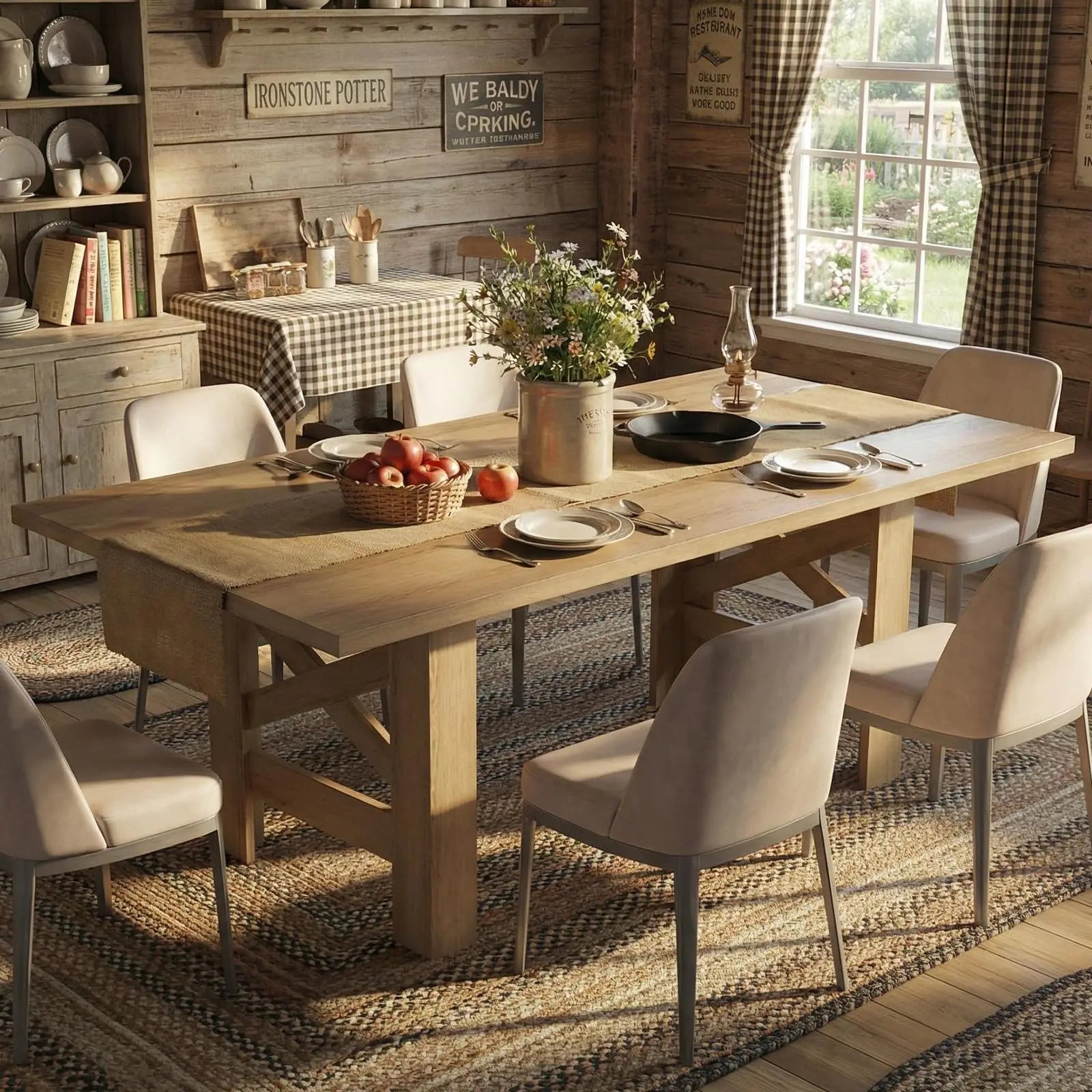 Large Wood Dining Table — Farmhouse Style for 6-8 People