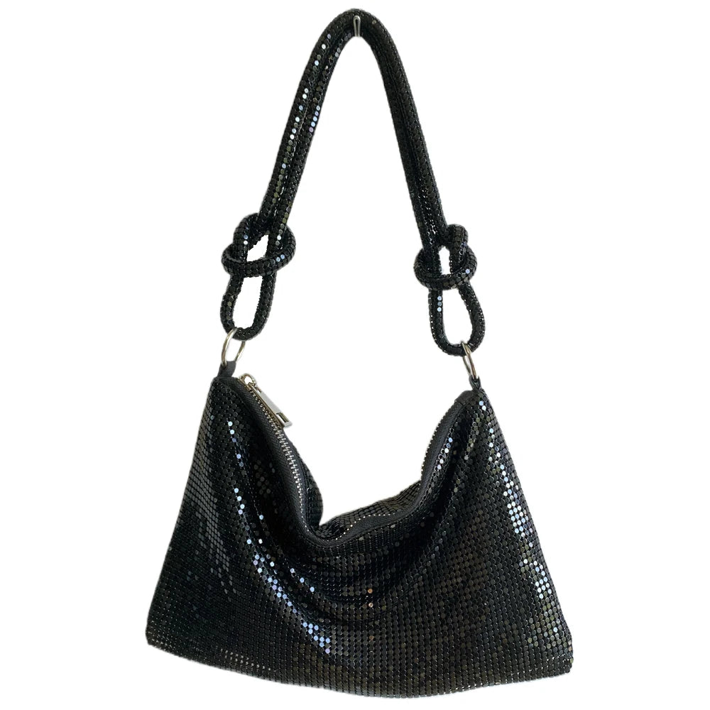 Shining Sequined Evening Clutch — Elegant Mesh Shoulder Bag for Weddings