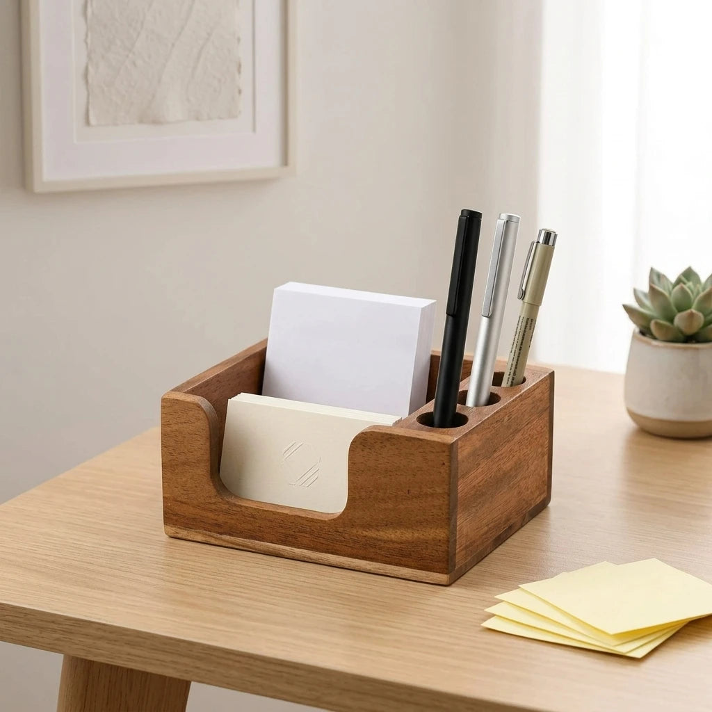 Solid Wood Desk Organizer — Multi-Compartment Office Storage, Pine