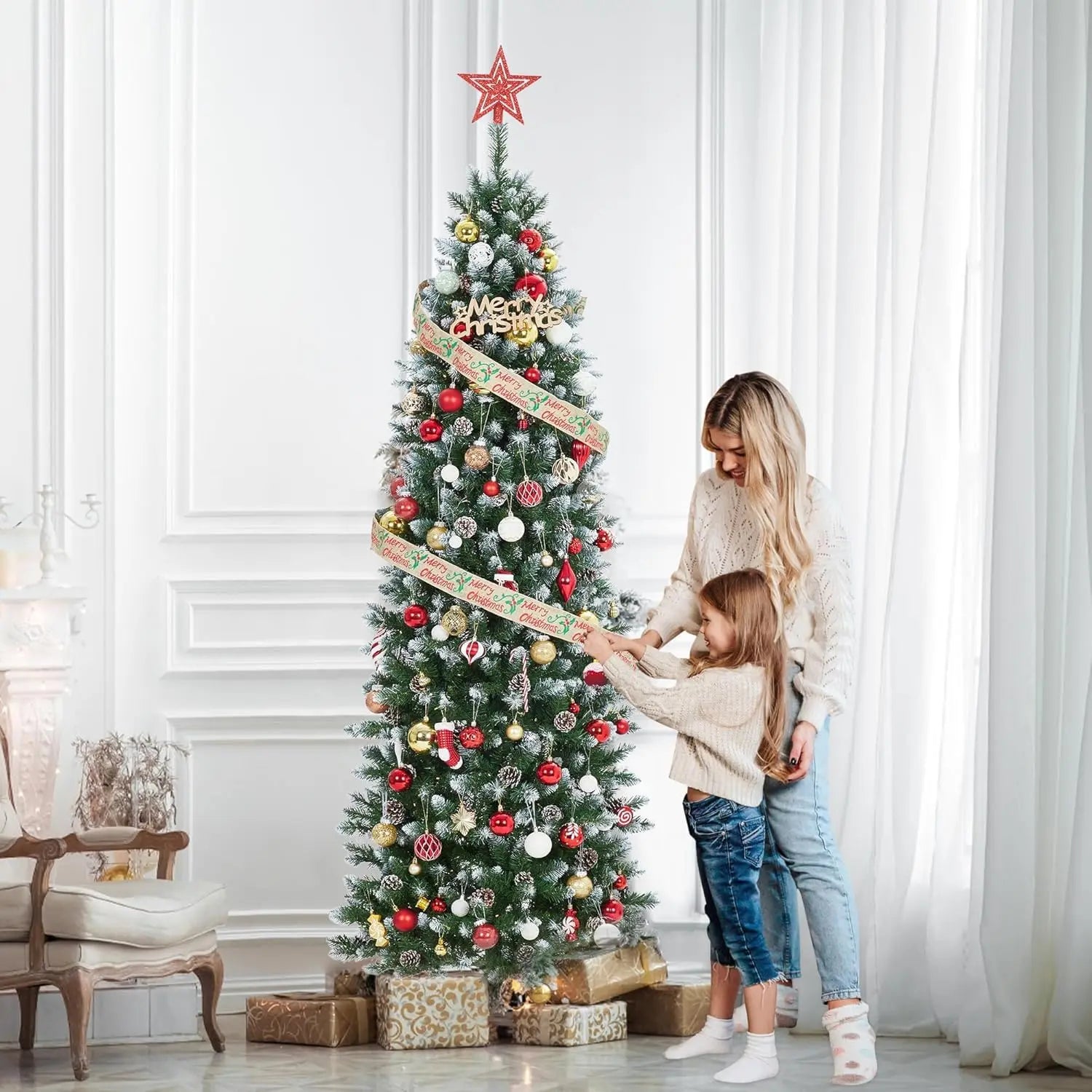 Pre-Lit Slim Pencil Artificial Christmas Tree — Space-Saving Holiday Decor