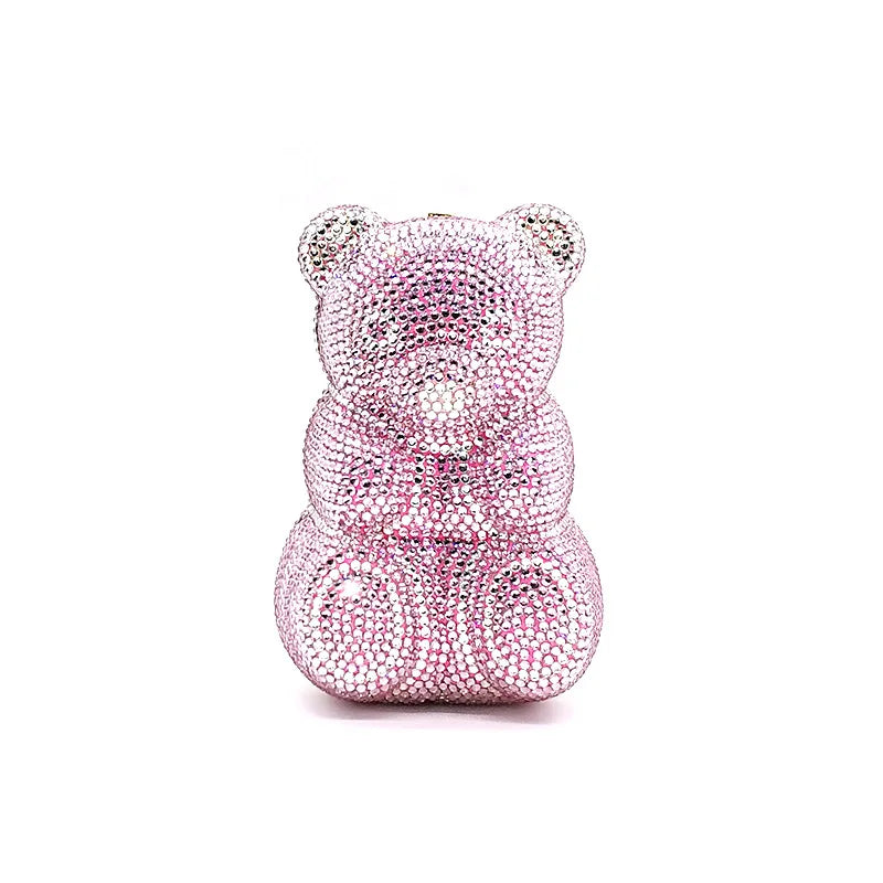Crystal Teddy Bear Evening Clutch — Elegant Bridal Party Purse