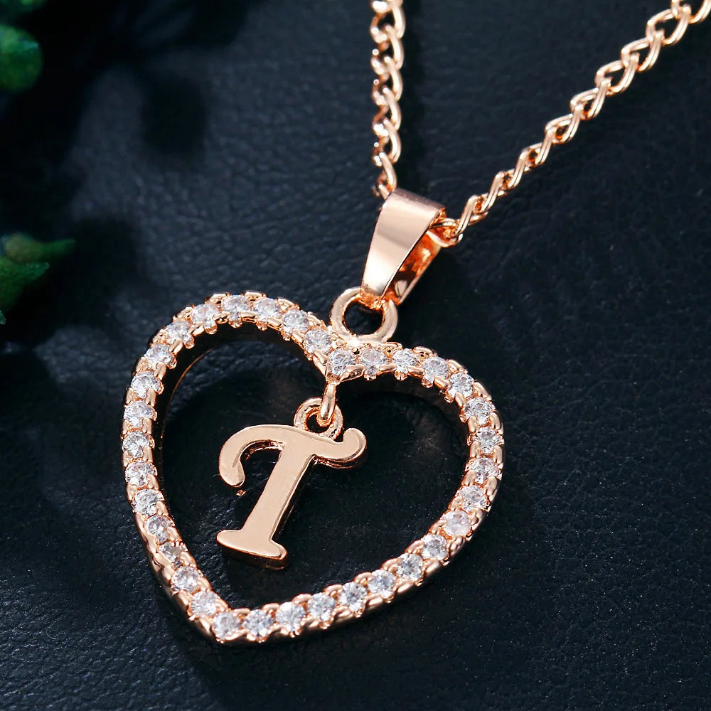 Customizable Initial Heart Pendant Necklace — Zircon Accented Jewelry