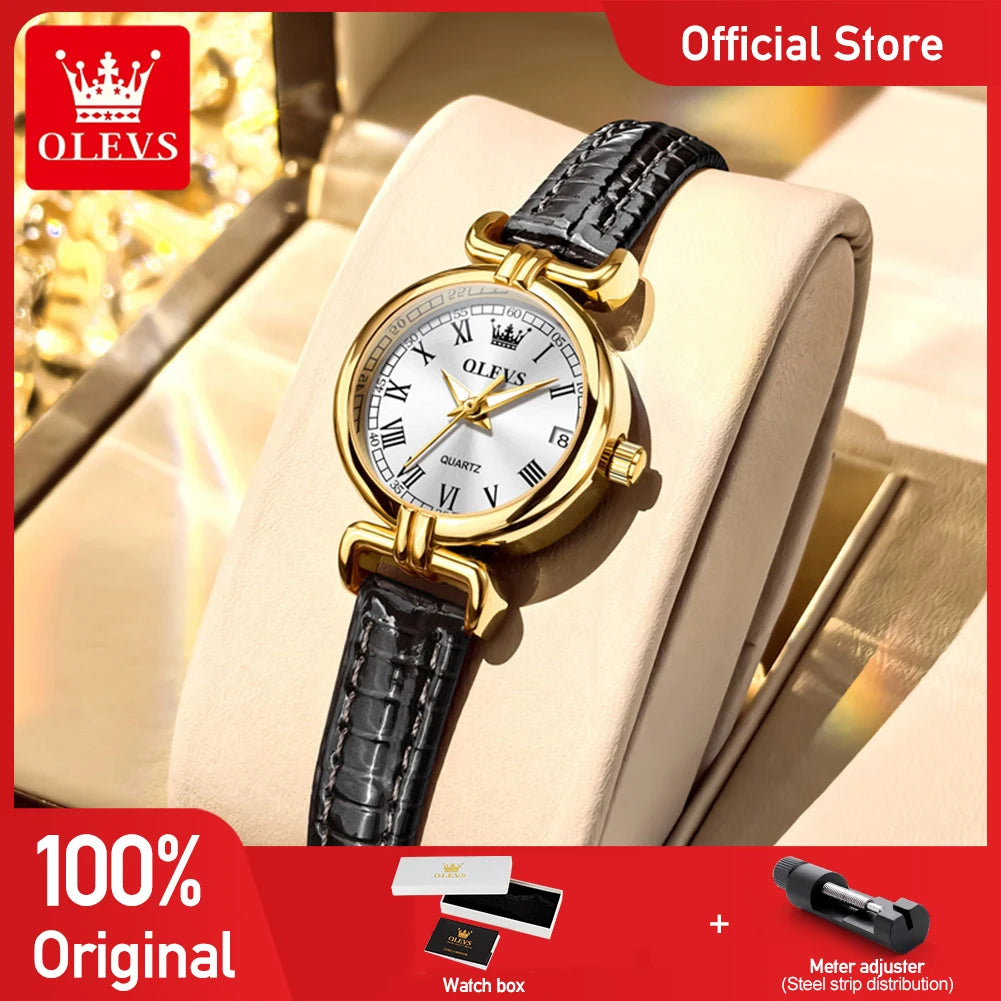 OLEVS 5645 Women's Quartz Watch — Elegant Leather Strap & Date Display