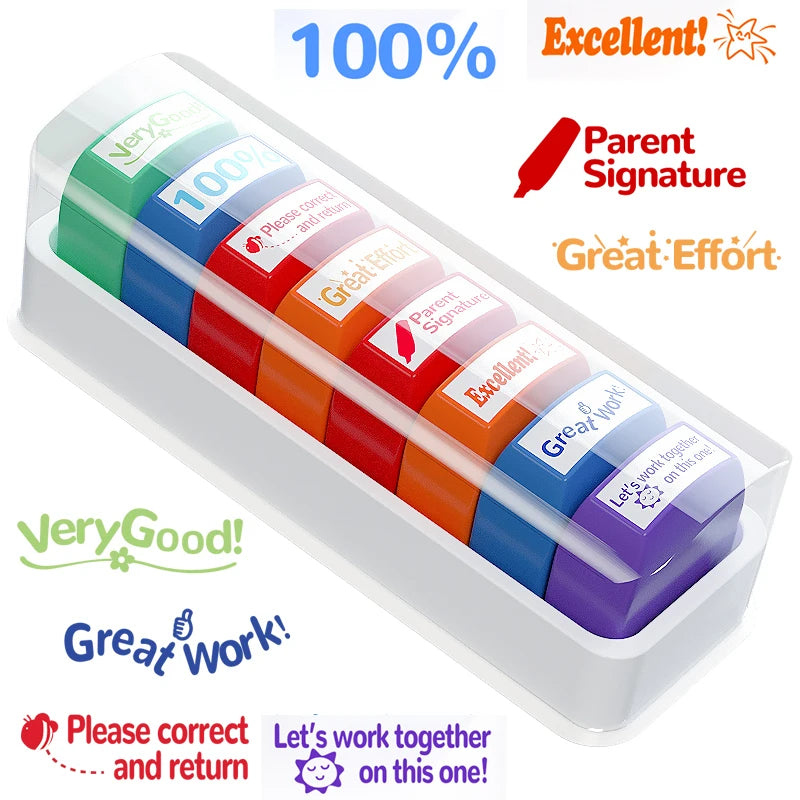 Automatic Inking Teacher Stamps — Set of 8 Classroom Grading Tools