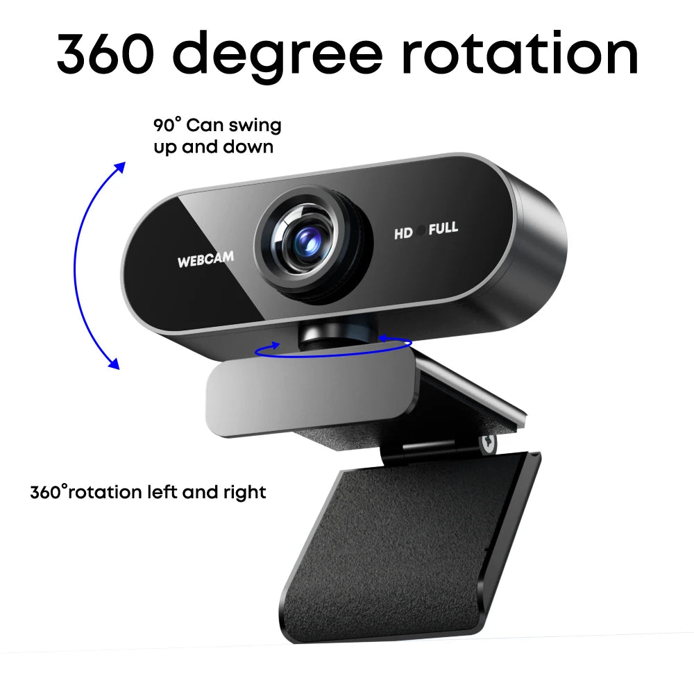 1080P FHD Webcam with Microphone — Wide Angle Computer Camera for Video Calls