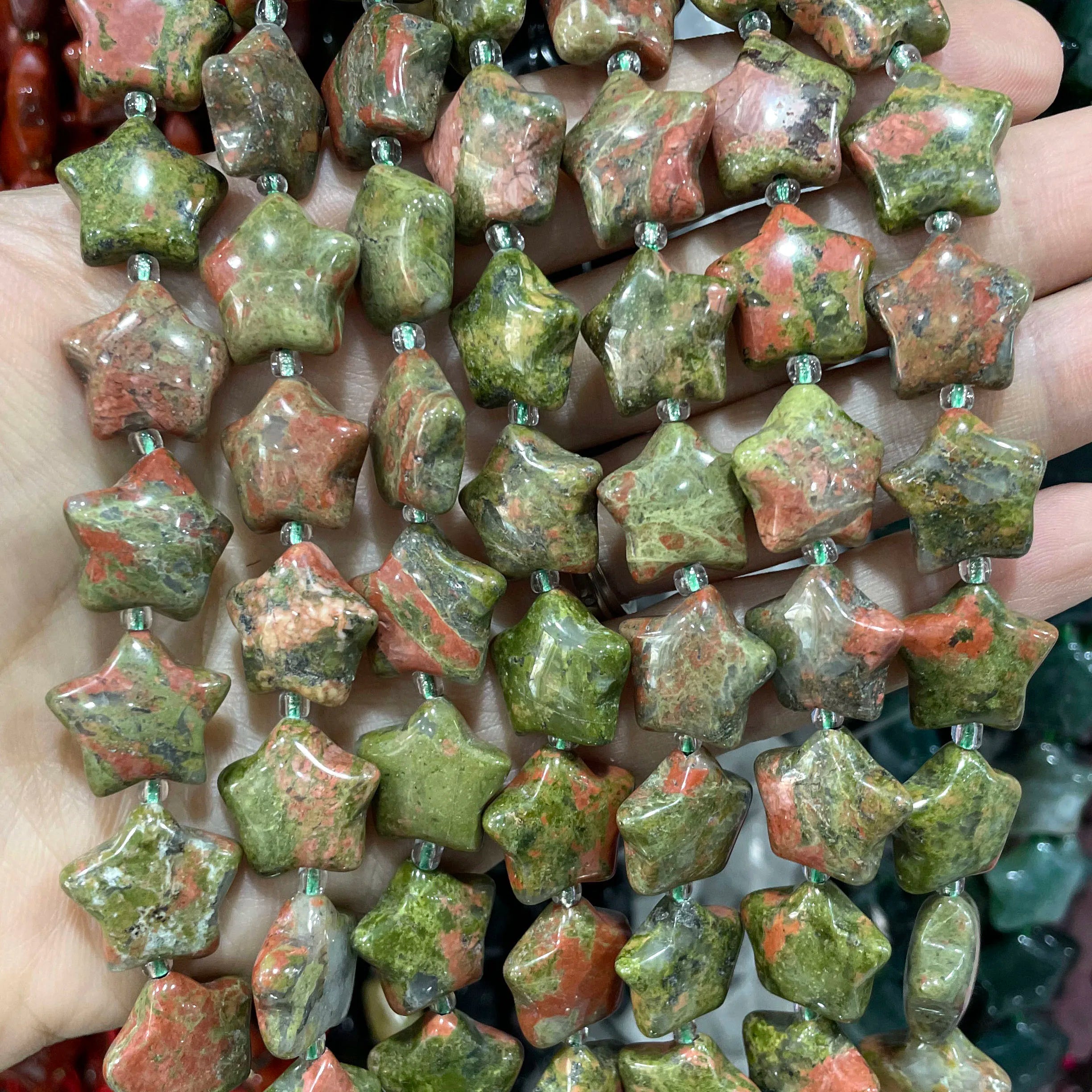 SYSRXLR Star Shaped Natural Stone Beads — 15mm Loose Quartz & Agate Spacers