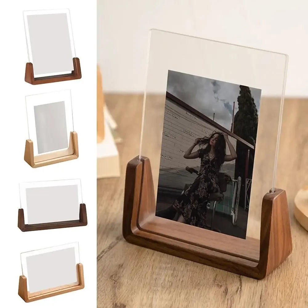 Creative U-Shaped Photo Frame — Transparent Acrylic & Wood Desktop Decor