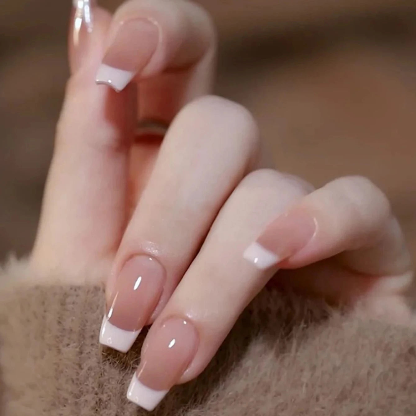 French Style Press On Nails — Glossy Nude Tip Manicure Set