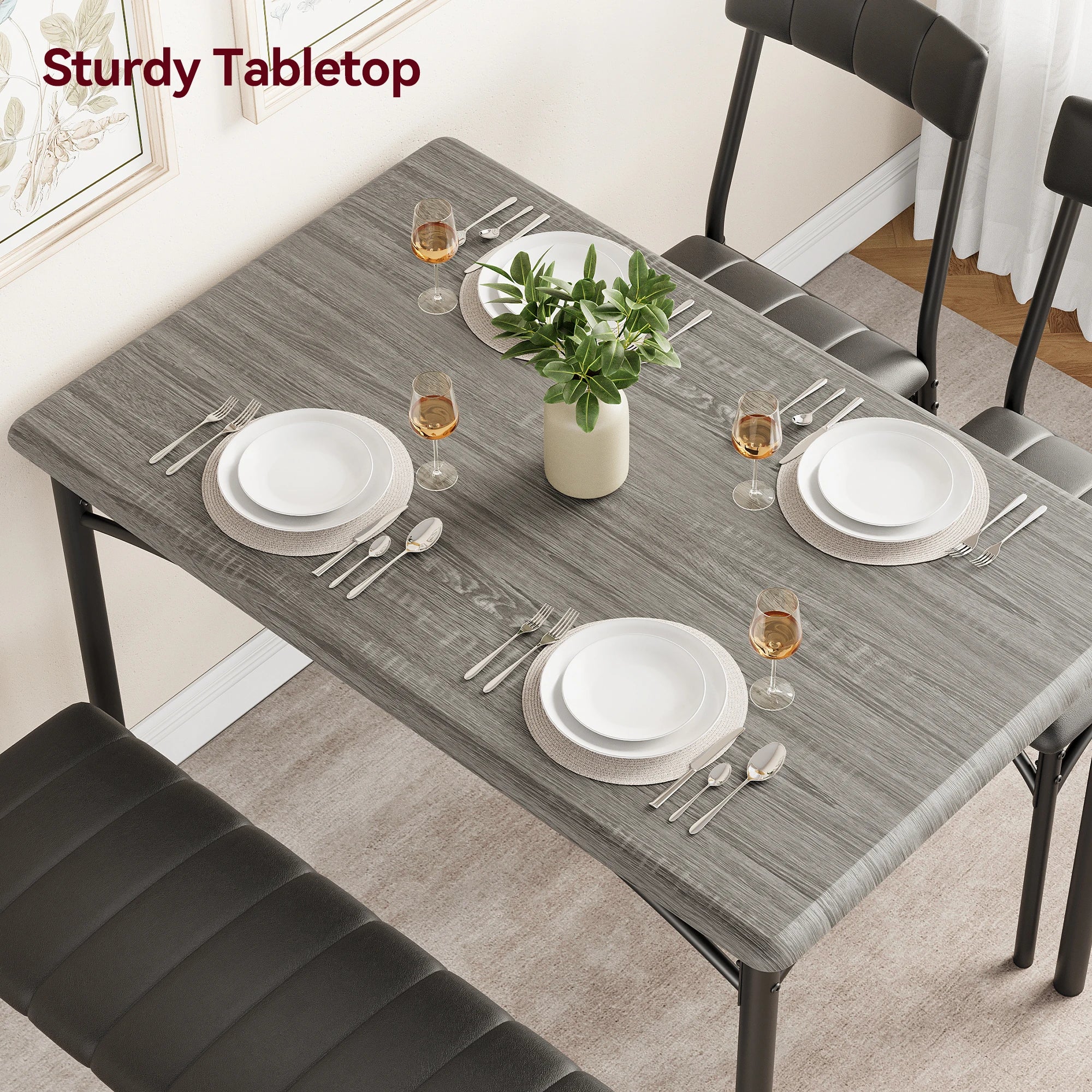 HiMISS Dining Table Set for 4 — Rectangular Kitchen Set with Upholstered Bench