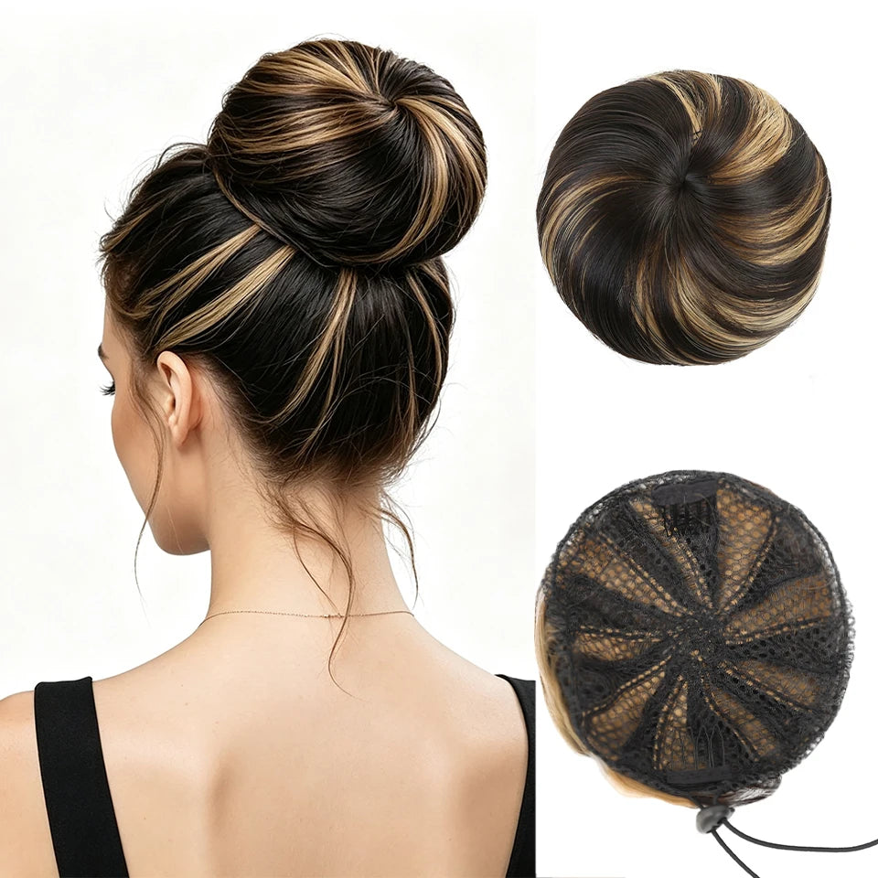 AOOSOO HAIR Synthetic Drawstring Hair Bun — Silk Straight Chignon for Daily Wear