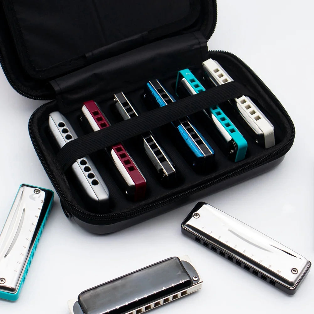 Harmonica Storage Case — Zippered EVA Pouch for 12 Instruments