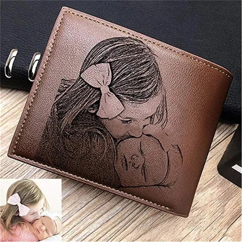 Personalized Photo Engraved Wallet — Custom Name Folding Purse for Men