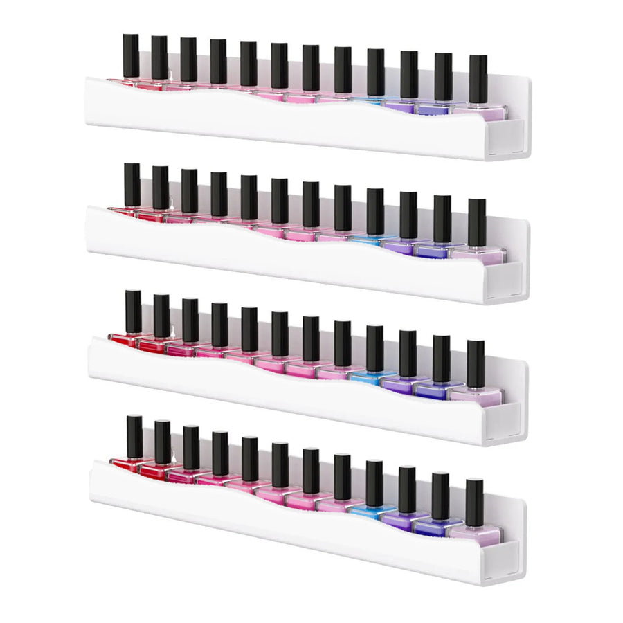Acrylic Nail Polish Wall Rack — 4-Tier Storage Organizer, White