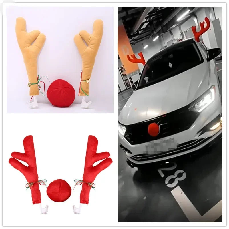 Christmas Car Antlers and Red Nose Set — Funny Holiday Vehicle Decor