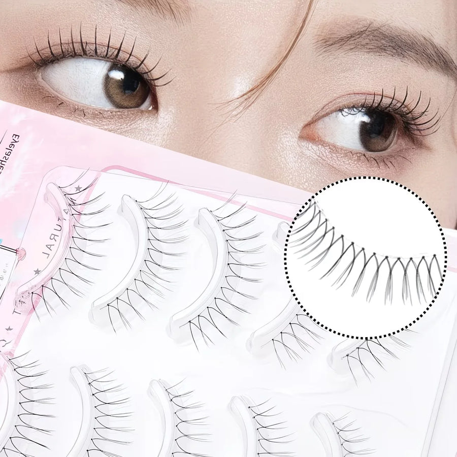 Reusable False Eyelashes — Ultra-Thin Transparent Strip Lashes, 5 Pairs