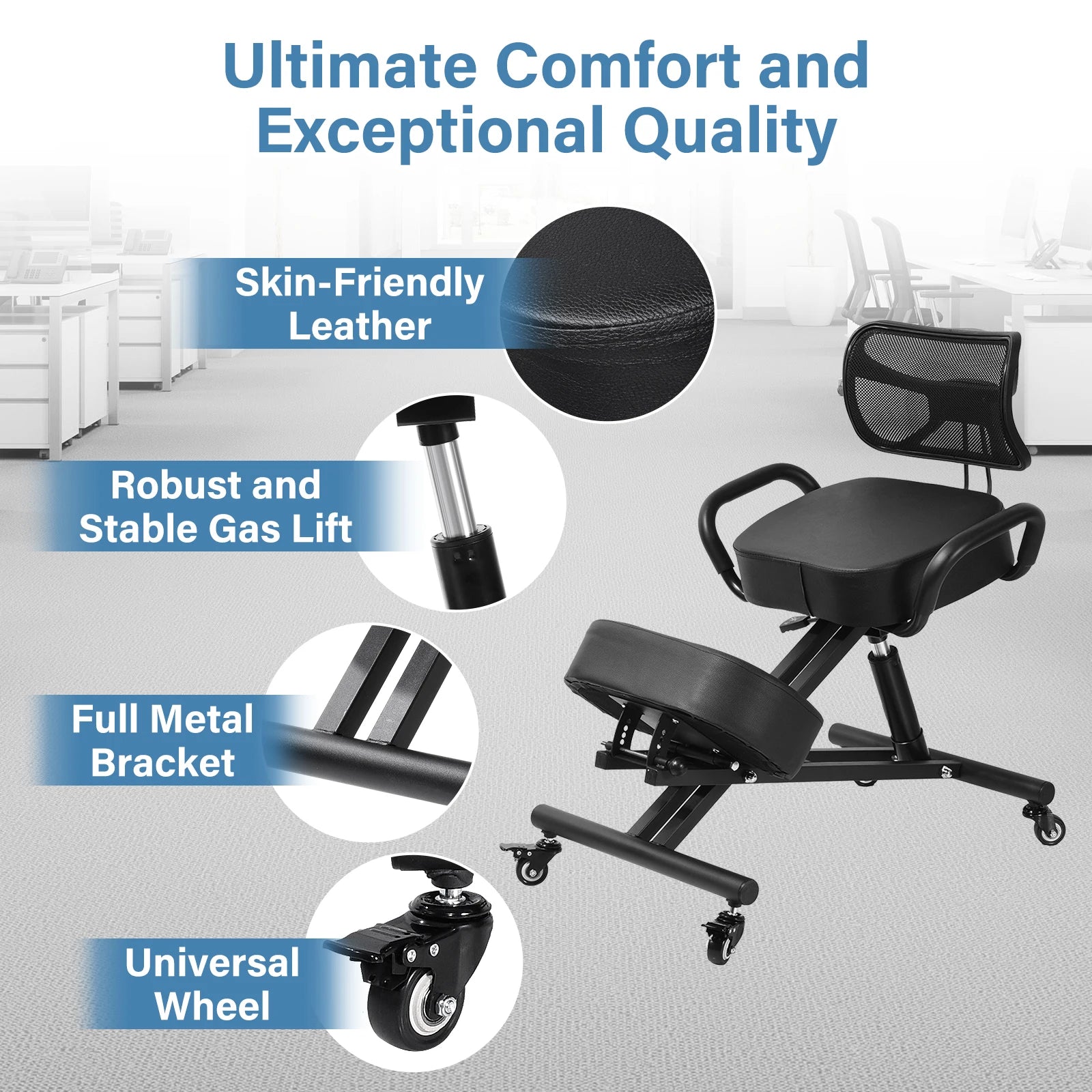 Ergonomic Kneeling Chair — Adjustable Back Support for Office Work