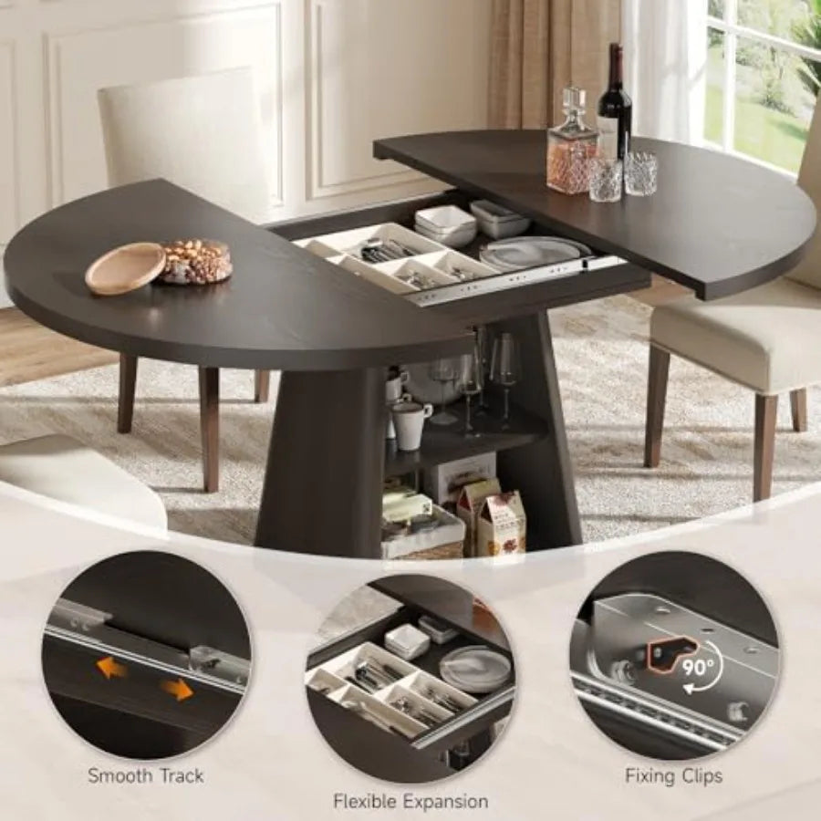 Extendable Dining Table with Storage — Modern Morocco Style, Dark Brown