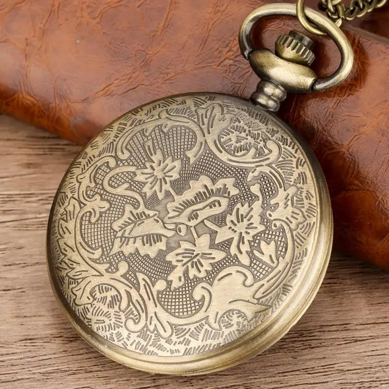 YISUYA Antique Bronze Pocket Watch — Vintage Quartz Pendant with Chain