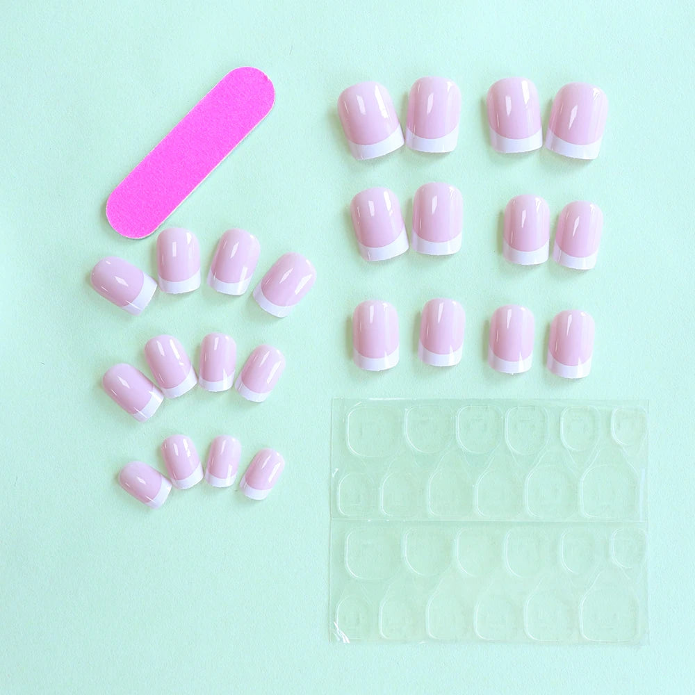 French Style Press On Nails — Glossy Nude Tip Manicure Set