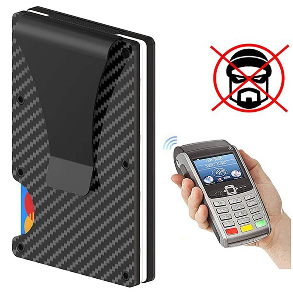 FZCSPEED Carbon Fiber RFID Blocking Wallet — Slim Metal Money Clip & Card Holder