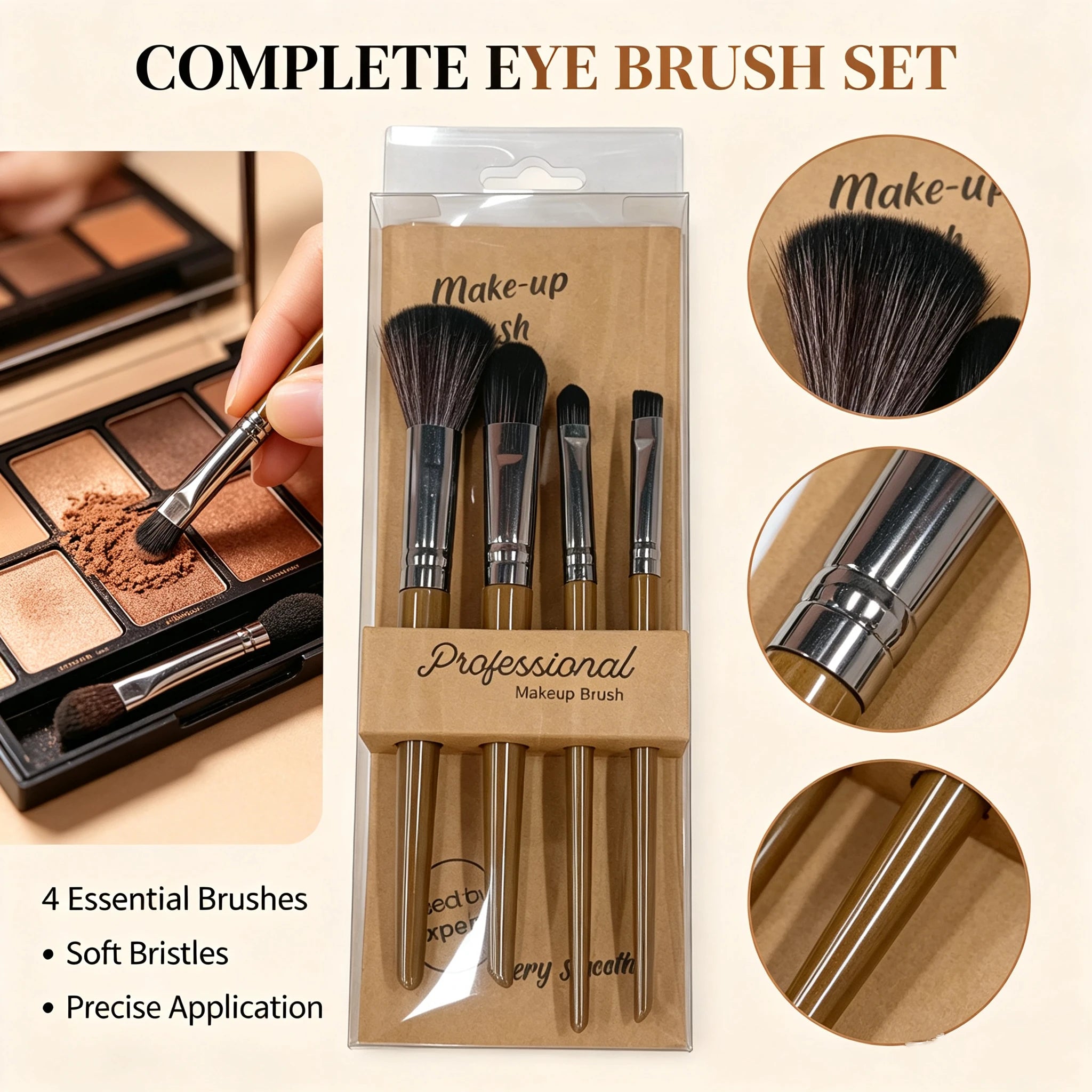 Professional 4-Piece Makeup Brush Set — Soft Nylon Bristles for Flawless Application