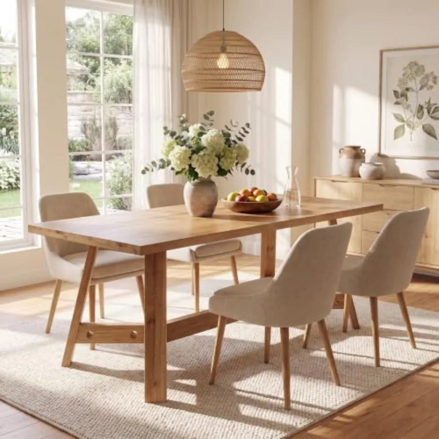 63" Solid Wood Dining Table — Modern Moroccan Style Rectangular Dinner Table