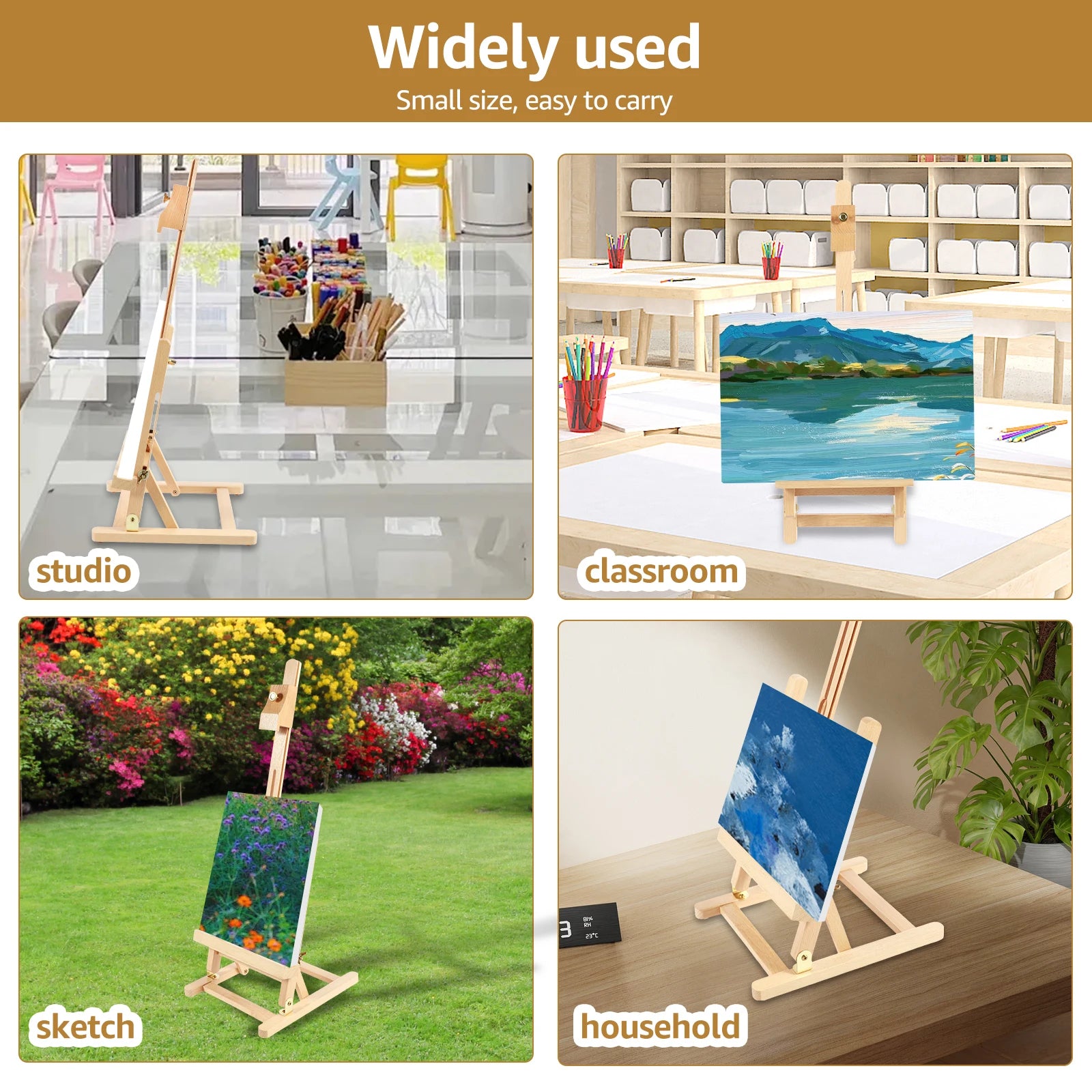 Wooden Desktop Art Easel — Foldable Portable Sketching Stand