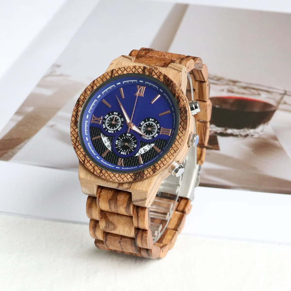 Rainch Red Sandalwood Men's Watch — Multifunction Quartz Wristwatch
