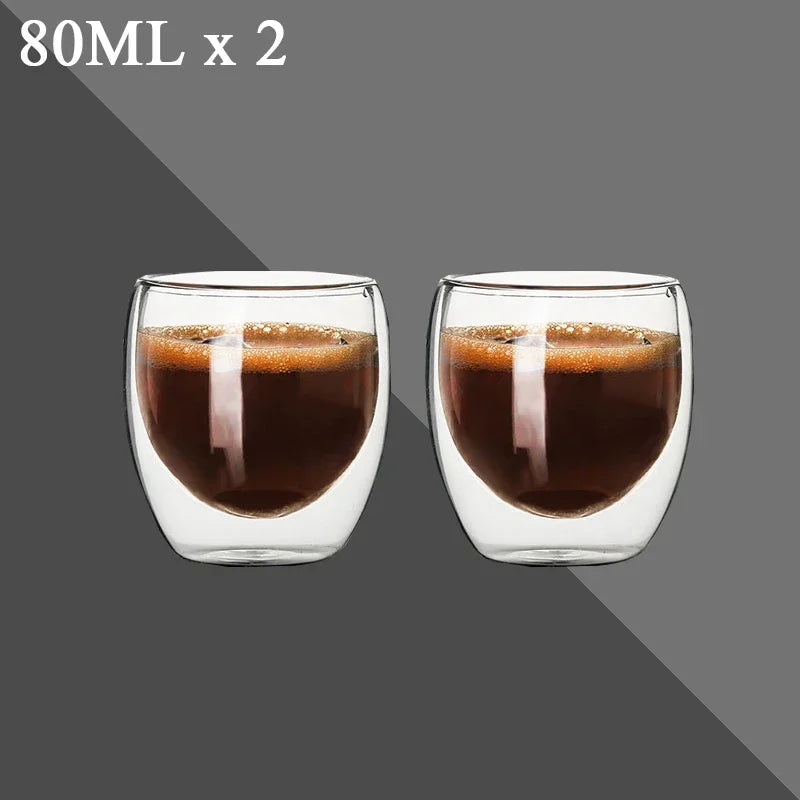 Double Wall Glass Cup Set — Heat Resistant Handmade Drinkware