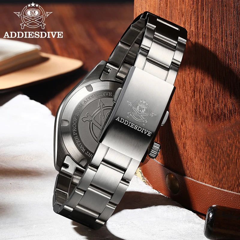 ADDIESDIVE Luxury GMT Watch — Dual Time Zone 38mm Stainless Steel
