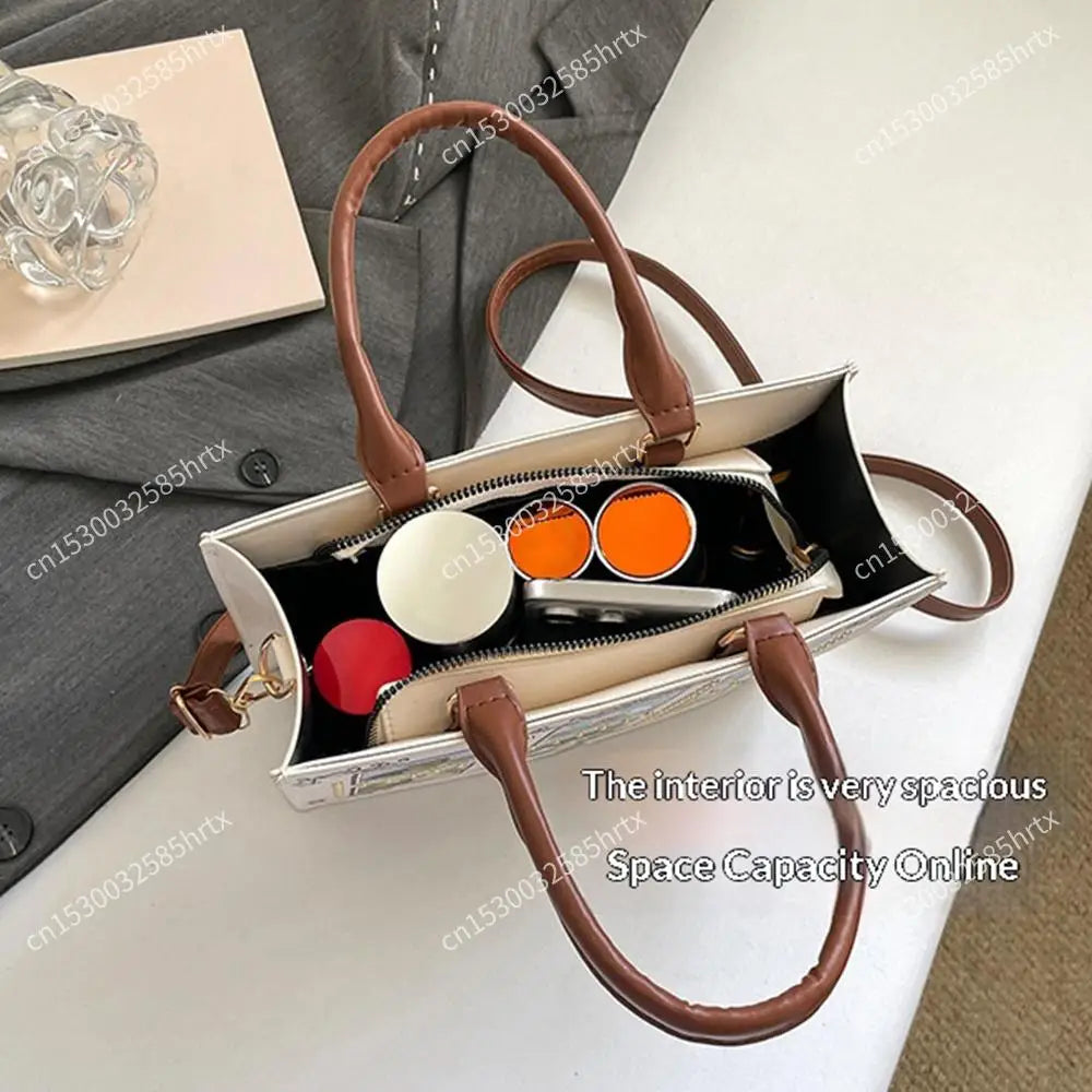 Cat Motif Top-Handle Handbag — Retro PU Leather Crossbody Bag