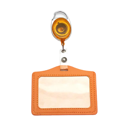 pelsone Retractable ID Badge Holder — PU Leather Work Pass Protector