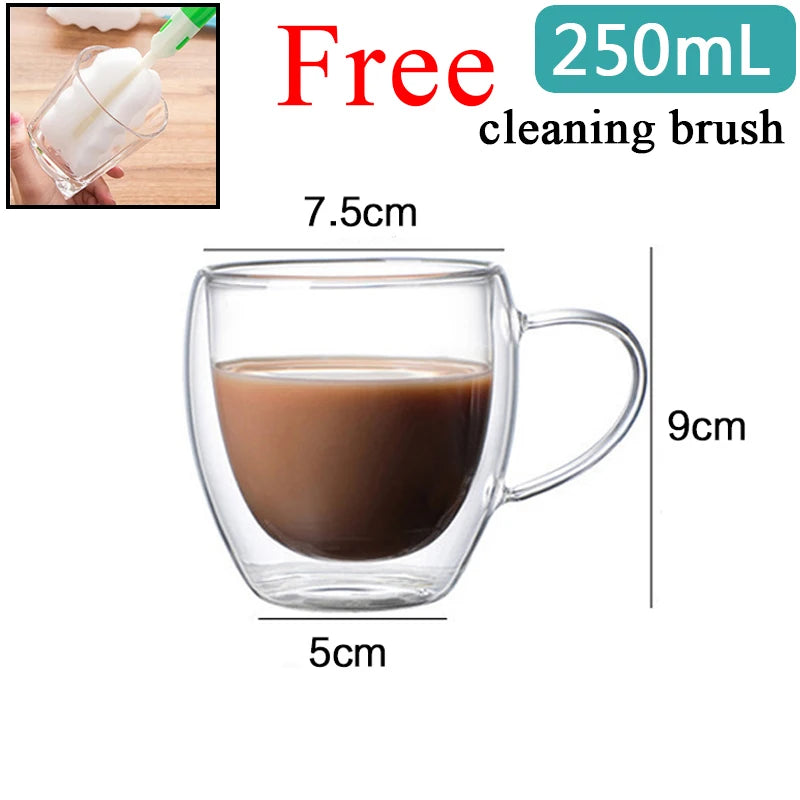 Double Wall Glass Cup Set — Heat Resistant Handmade Drinkware