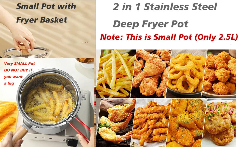 Stainless Steel Deep Fryer Pot — Compact Stove Top Frying Set with Lid