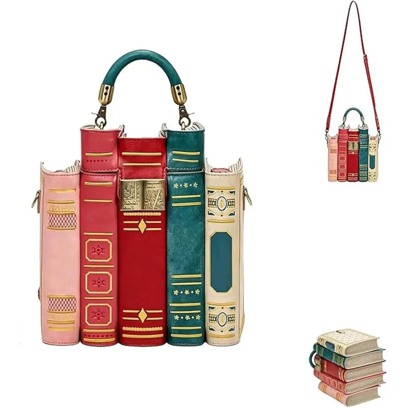 Vintage Stacked Book Novelty Handbag — Unique Literary Crossbody Bag