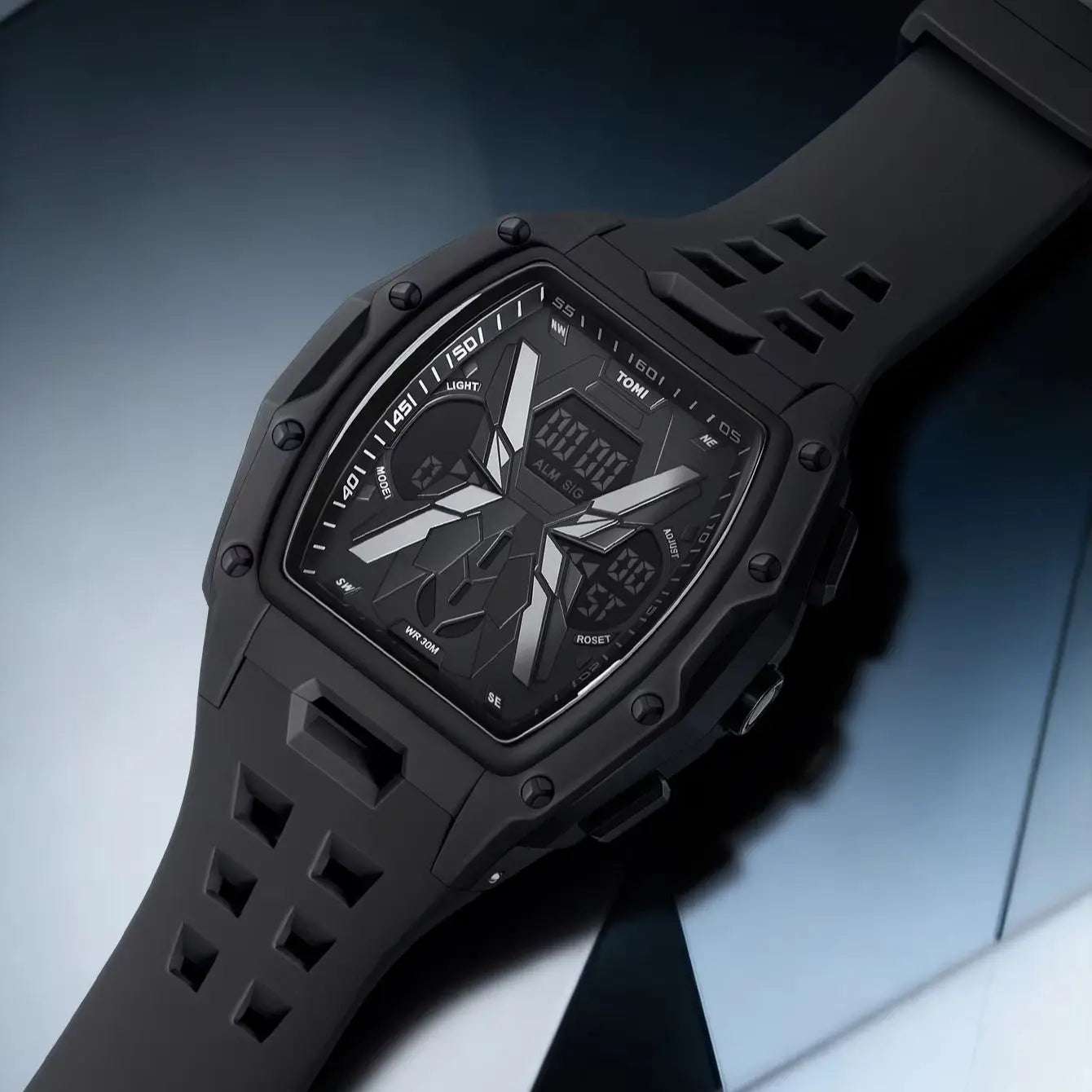 TOMI Men's Mecha Style Digital Watch — Breathable Silicone Sports Wristwatch