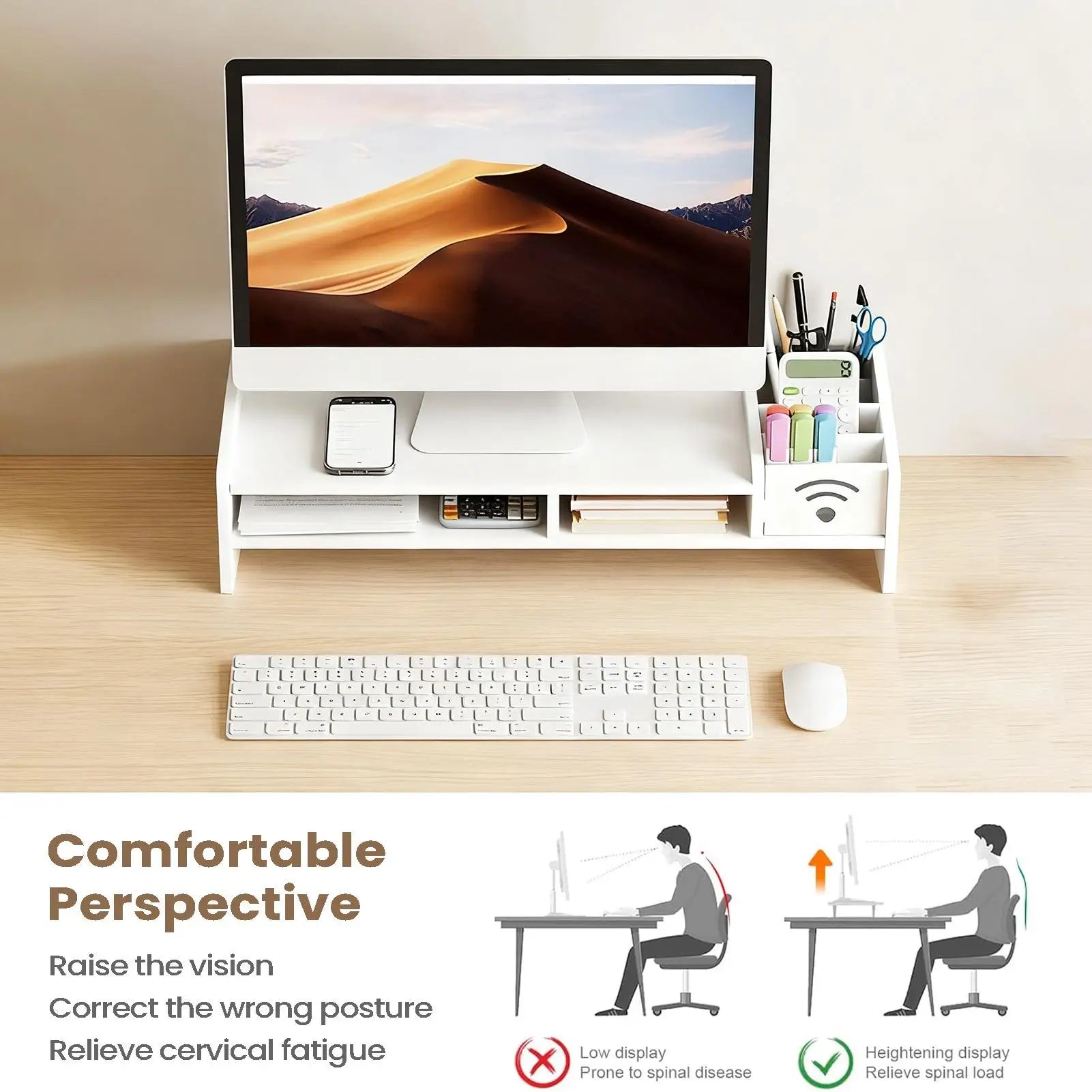 Two-Tier Desktop Monitor Stand — Ergonomic Riser & Desk Organizer