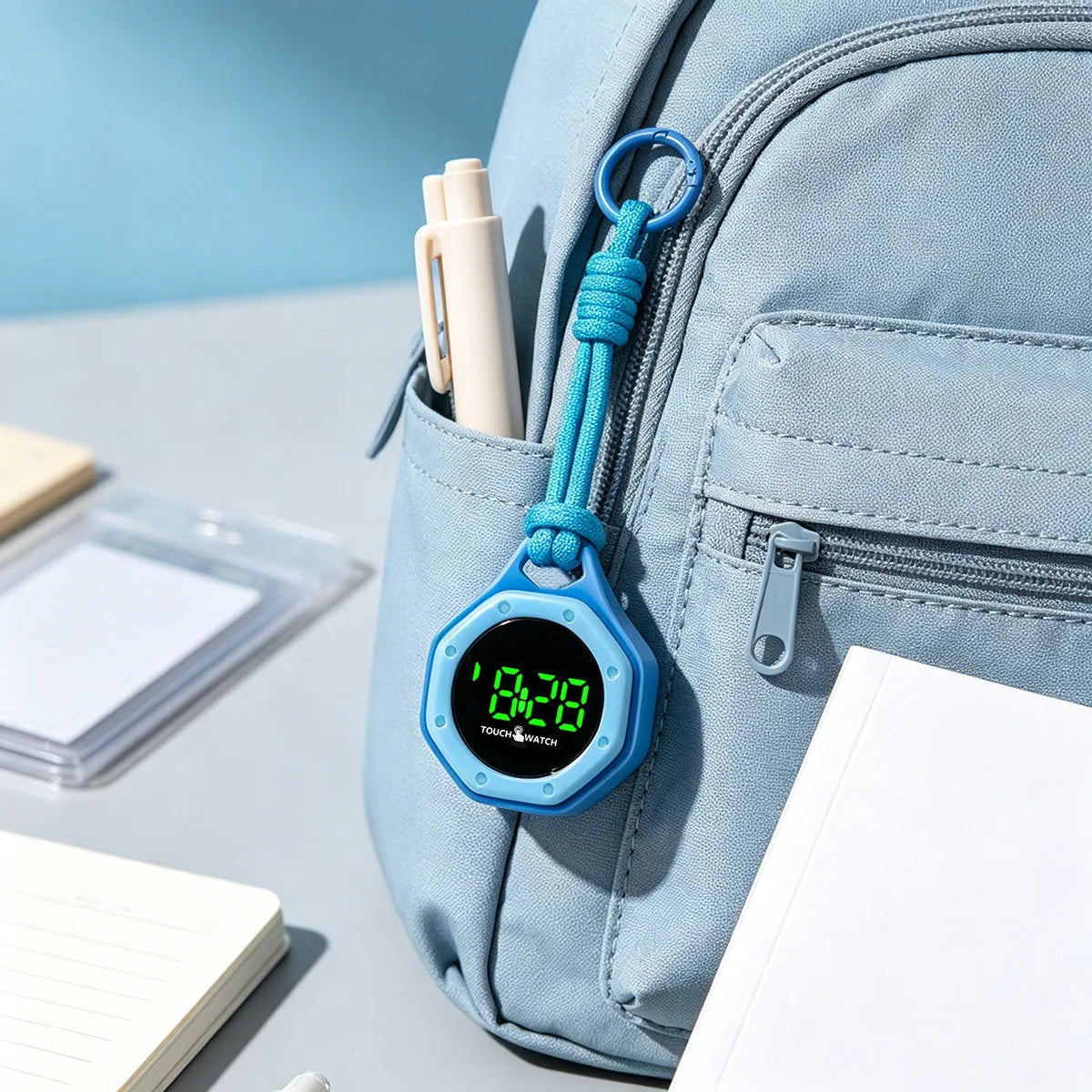 Portable Digital Pocket Watch — Silent Design with Night Light Display