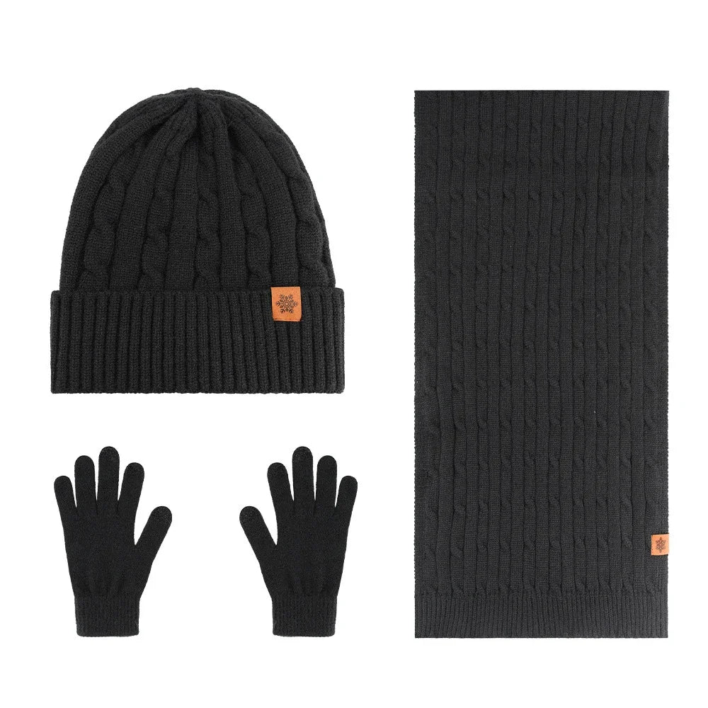 Winter Thermal Accessory Set — Knit Beanie, Scarf & Touchscreen Gloves