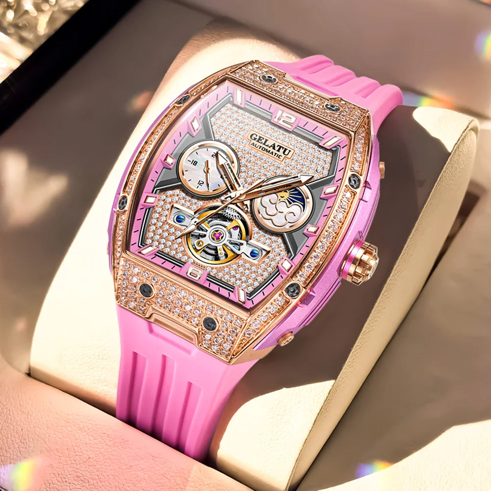 GELATU Luxury Ladies Watch — Automatic Mechanical Movement with Diamond Bezel